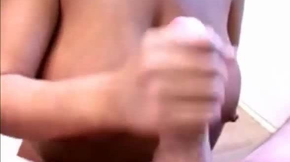 Handjob from giant tits babe