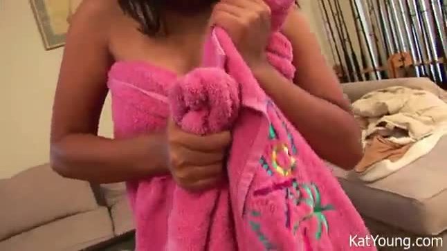 Kat young in a towel